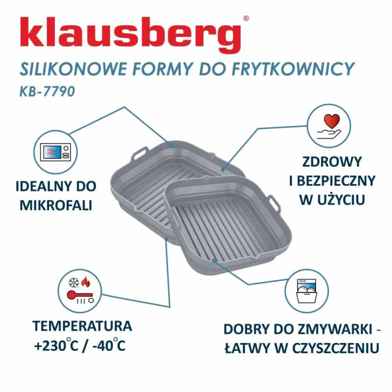 Wkłady silikonowe do frytkownicy 21x21 zestaw 2 sztuki forma do pieczenia Klausberg KB 7790