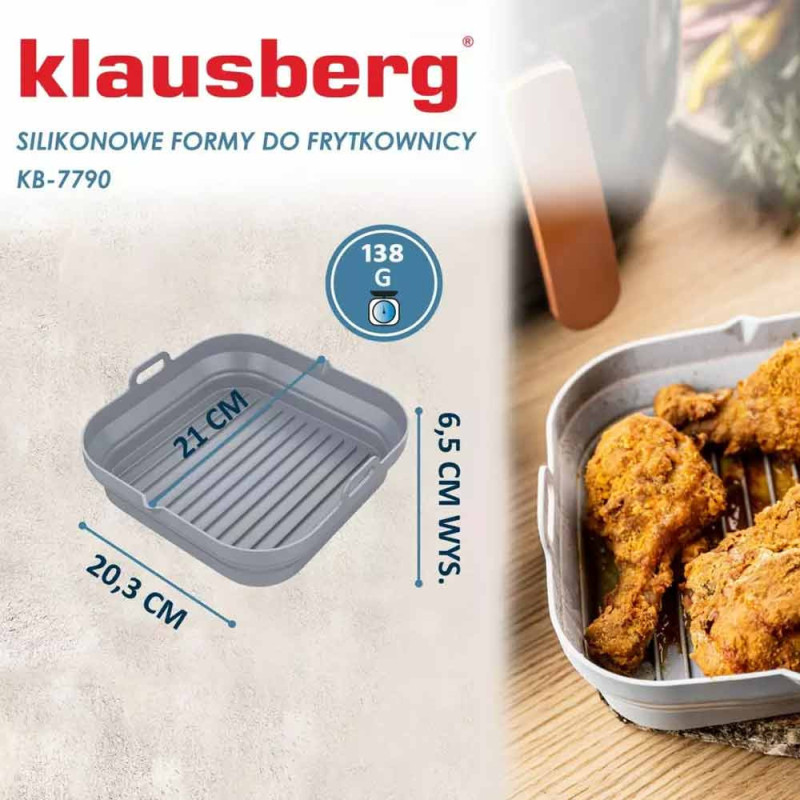 Wkłady silikonowe do frytkownicy 21x21 zestaw 2 sztuki forma do pieczenia Klausberg KB 7790