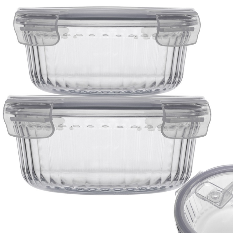 Pojemniki szklane ryflowane Florina Mariet lunchbox 960/650 ML żaroodporne hermetyczne