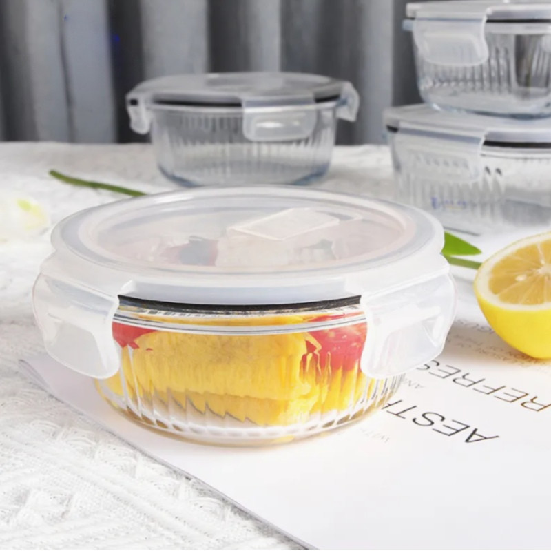 Pojemniki szklane ryflowane Florina Mariet lunchbox zestaw 4 sztuki żaroodporne hermetyczne
