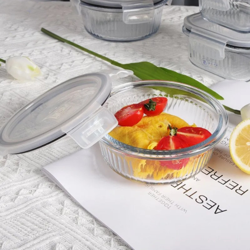 Pojemniki szklane ryflowane Florina Mariet lunchbox zestaw 4 sztuki żaroodporne hermetyczne