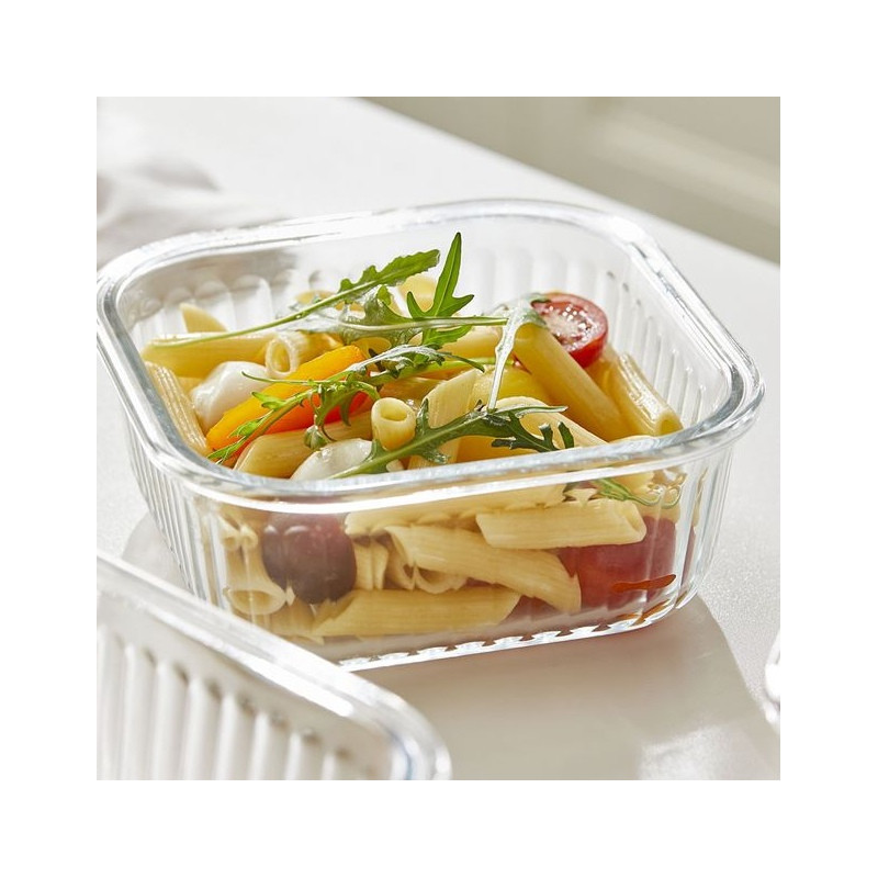 Pojemniki szklane ryflowane Florina Mariet lunchbox zestaw 4 sztuki żaroodporne hermetyczne
