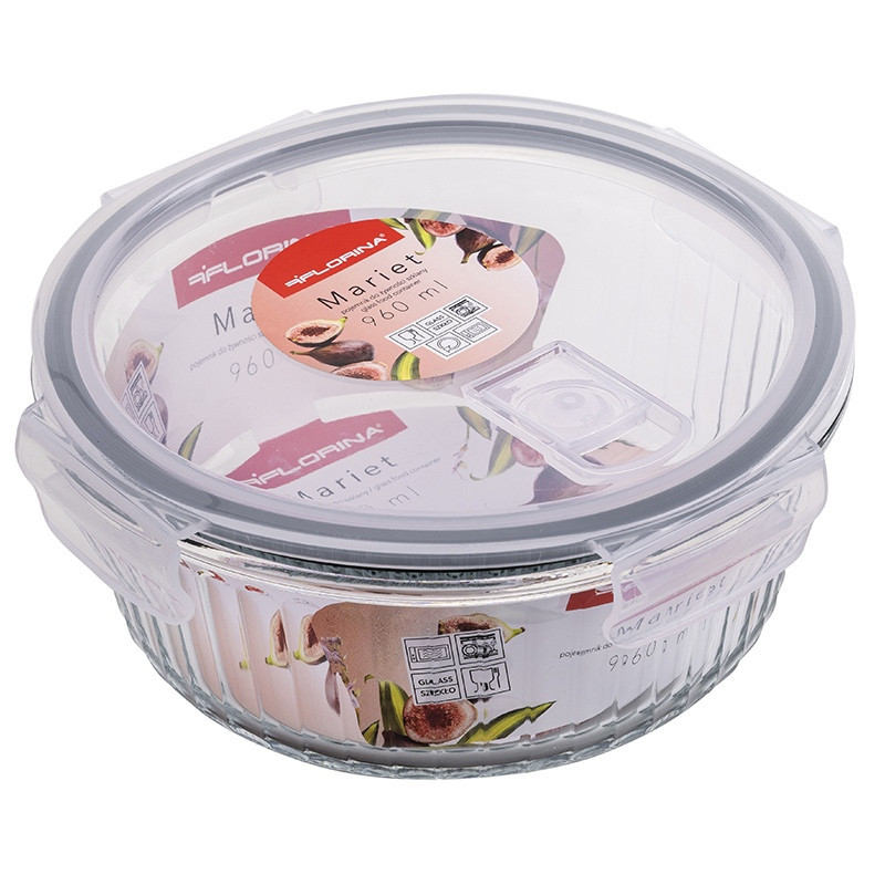 Pojemniki szklane ryflowane Florina Mariet lunchbox zestaw 4 sztuki żaroodporne hermetyczne