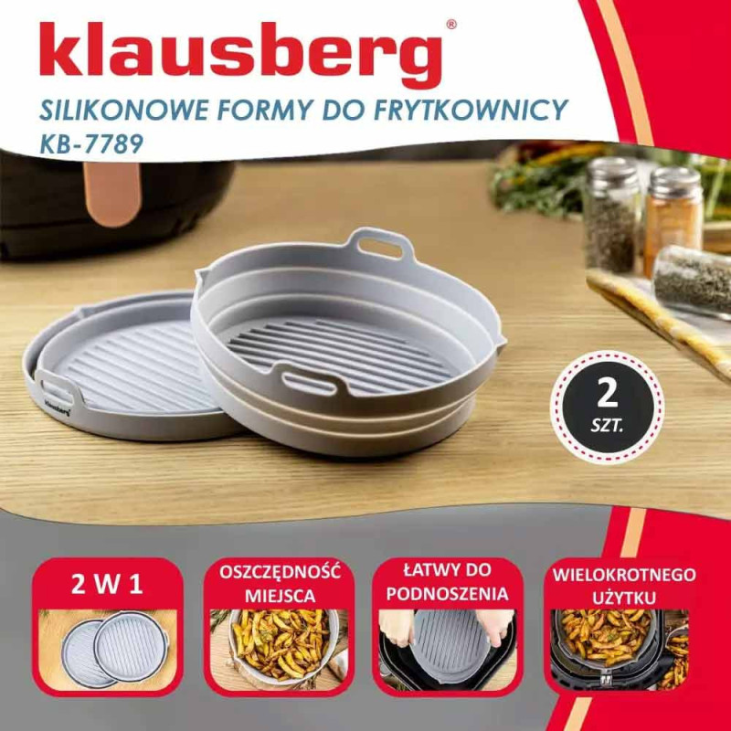 Wkłady silikonowe do frytkownicy 20 cm zestaw 2 sztuki forma do pieczenia okrągła Klausberg KB 7789