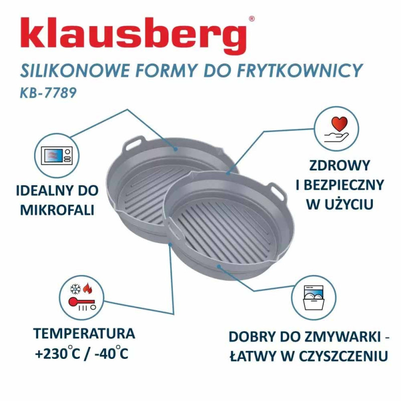 Wkłady silikonowe do frytkownicy 20 cm zestaw 2 sztuki forma do pieczenia okrągła Klausberg KB 7789