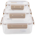 Pojemniki plastikowe prostokątne lunchbox MG Home Misto zestaw 3 sztuki hermetyczne 1350/600/250 ml beżowe
