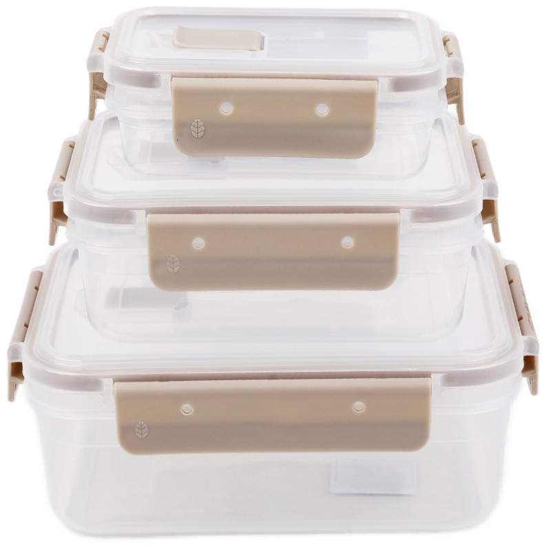 Pojemniki plastikowe prostokątne lunchbox MG Home Misto zestaw 3 sztuki hermetyczne 1350/600/250 ml beżowe