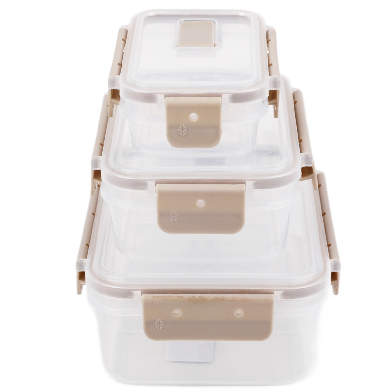 Pojemniki plastikowe prostokątne lunchbox MG Home Misto zestaw 3 sztuki hermetyczne 1350/600/250 ml beżowe