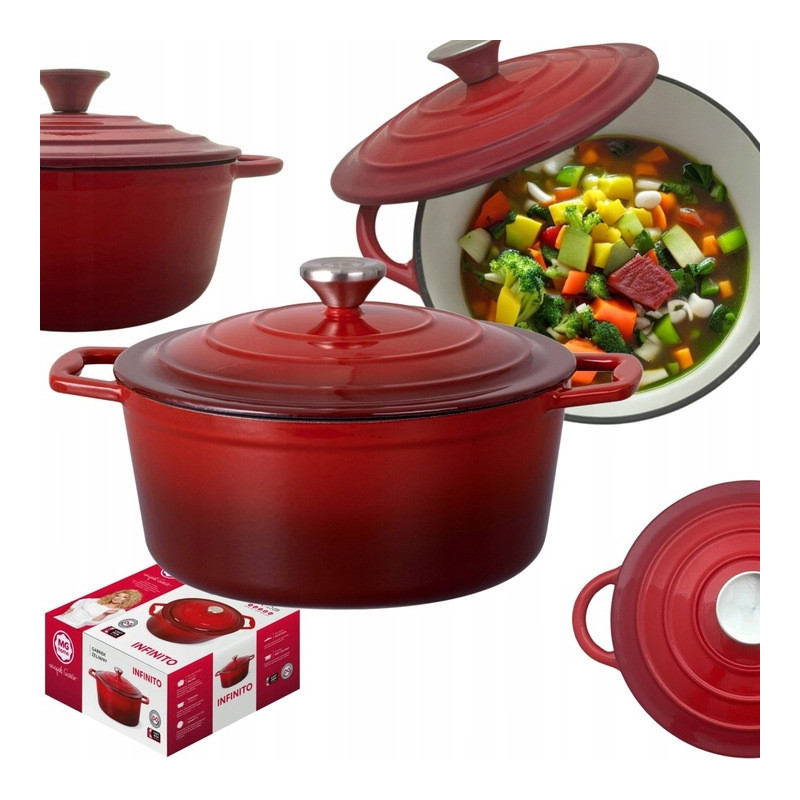 Garnek żeliwny emaliowany 5 L MG Home Infinito kociołek czerwony 25 cm