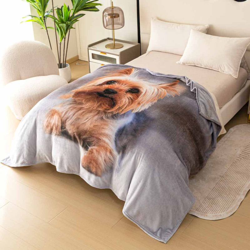Koc z realistycznym nadrukiem 160x200 miękki pled narzuta na łóżko Cotton World KSM 88 wzór piesek