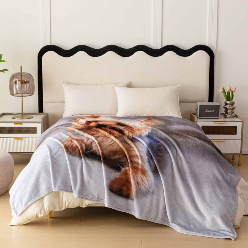 Koc z realistycznym nadrukiem 160x200 miękki pled narzuta na łóżko Cotton World KSM 88 wzór piesek