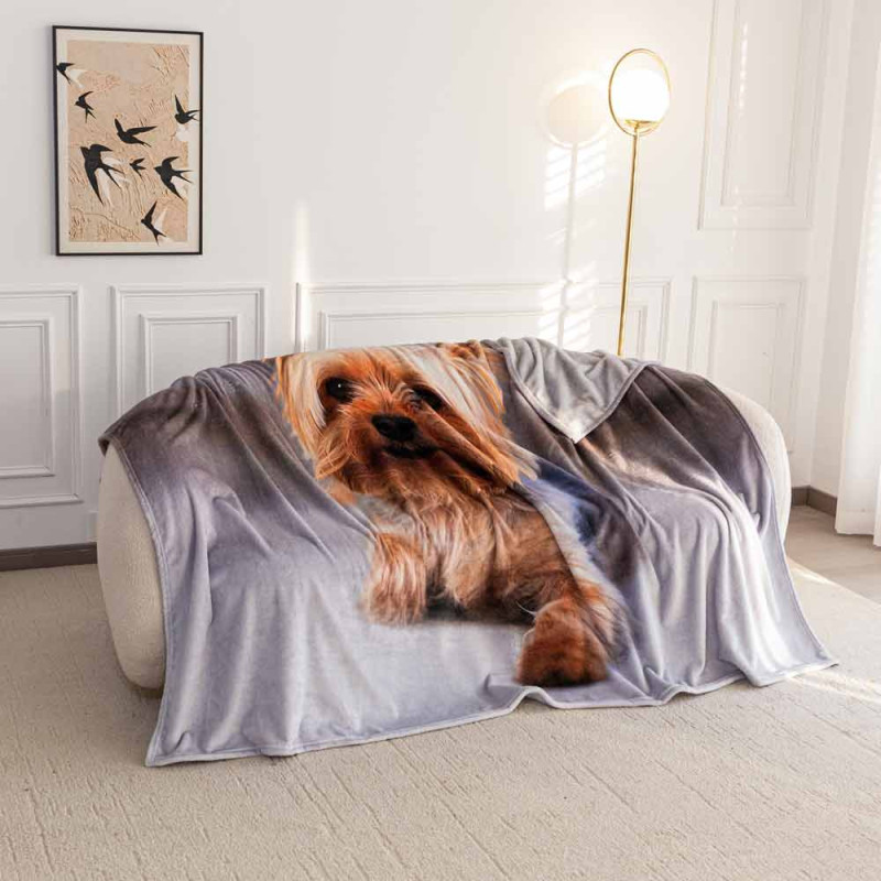 Koc z realistycznym nadrukiem 160x200 miękki pled narzuta na łóżko Cotton World KSM 88 wzór piesek