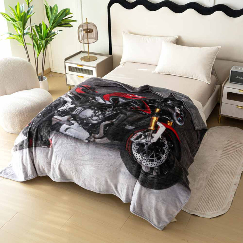 Koc z realistycznym nadrukiem nadrukiem 160x200 miękki pled narzuta na łóżko Cotton World KSM 91 wzór motor