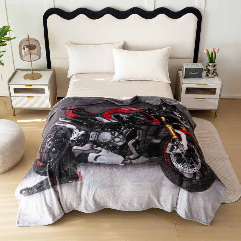 Koc z realistycznym nadrukiem nadrukiem 160x200 miękki pled narzuta na łóżko Cotton World KSM 91 wzór motor
