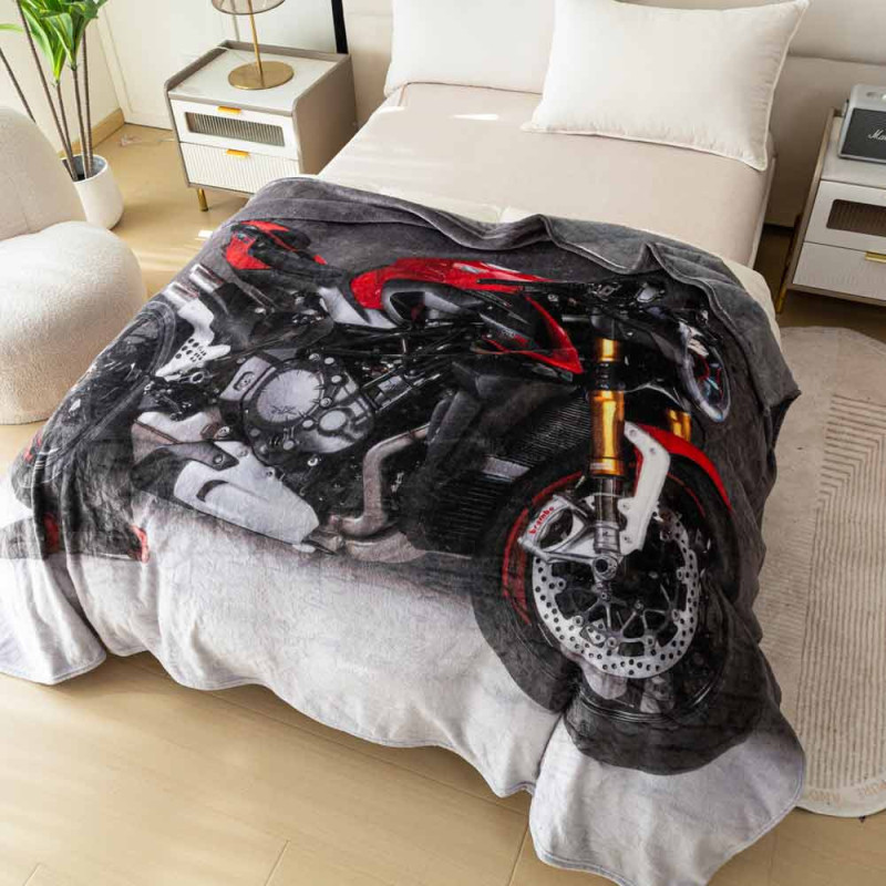 Koc z realistycznym nadrukiem nadrukiem 160x200 miękki pled narzuta na łóżko Cotton World KSM 91 wzór motor