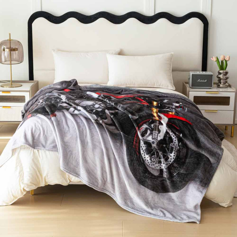 Koc z realistycznym nadrukiem nadrukiem 160x200 miękki pled narzuta na łóżko Cotton World KSM 91 wzór motor