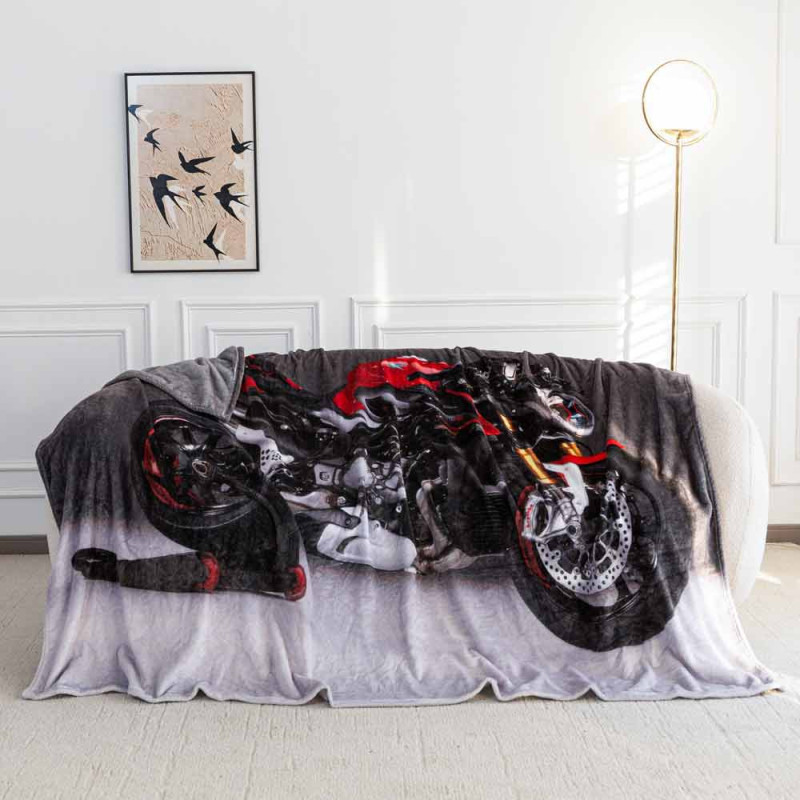 Koc z realistycznym nadrukiem nadrukiem 160x200 miękki pled narzuta na łóżko Cotton World KSM 91 wzór motor
