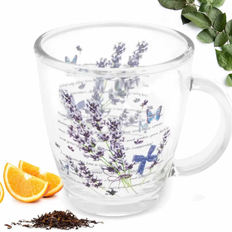 Kubki szklane 365 ml Lawenda zestaw 6 sztuk szklanka z uchwytem Tragar TR-A2411