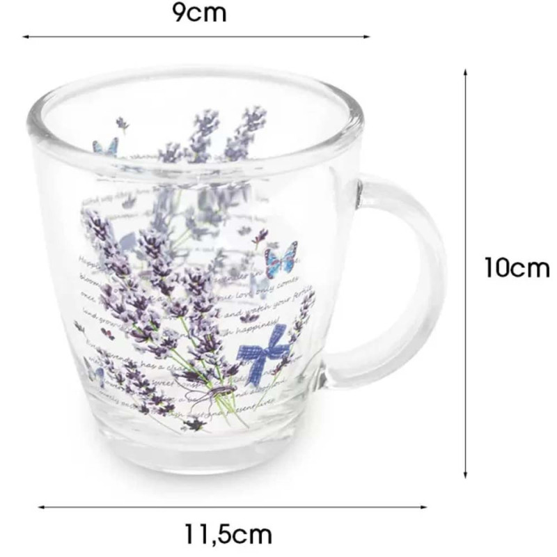 Kubki szklane 365 ml Lawenda zestaw 6 sztuk szklanka z uchwytem Tragar TR-A2411