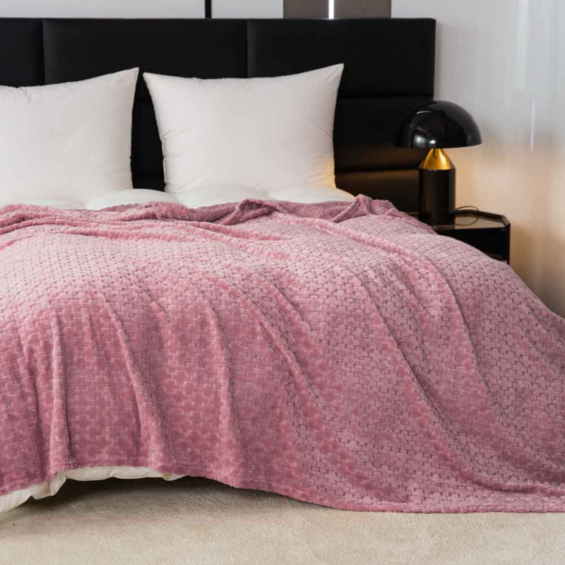 Koc różowy 200x220 cm mikrofibra Cotton World miękki ciepły pled narzuta na łóżko KHT-60