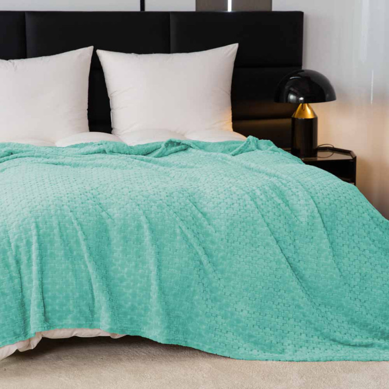 Koc 160x200 cm mikrofibra Cotton World miękki ciepły pled narzuta na łóżko niebiesko-zielony KHT-59