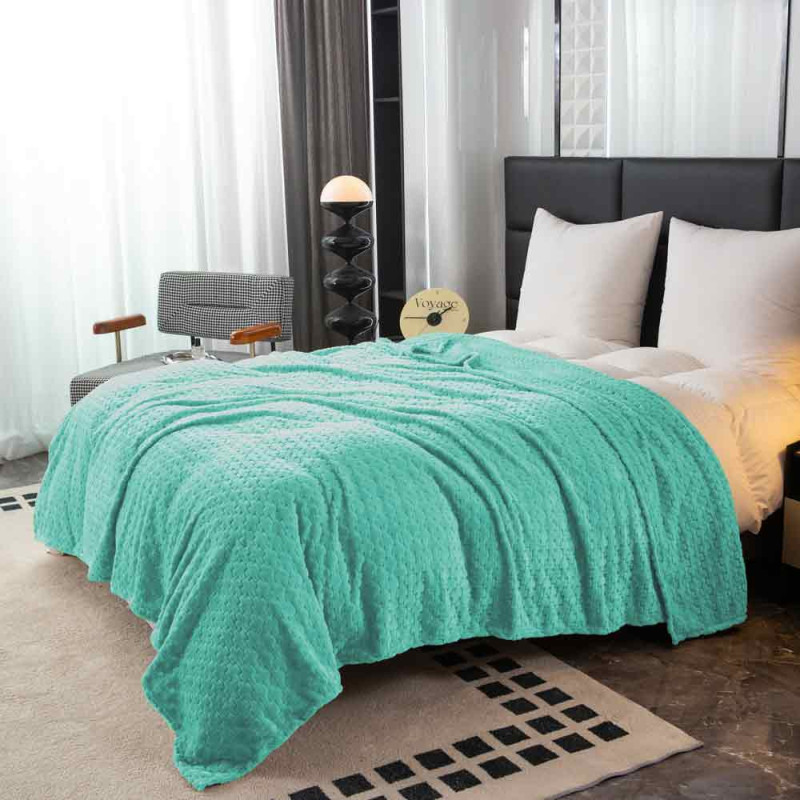 Koc 160x200 cm mikrofibra Cotton World miękki ciepły pled narzuta na łóżko niebiesko-zielony KHT-59