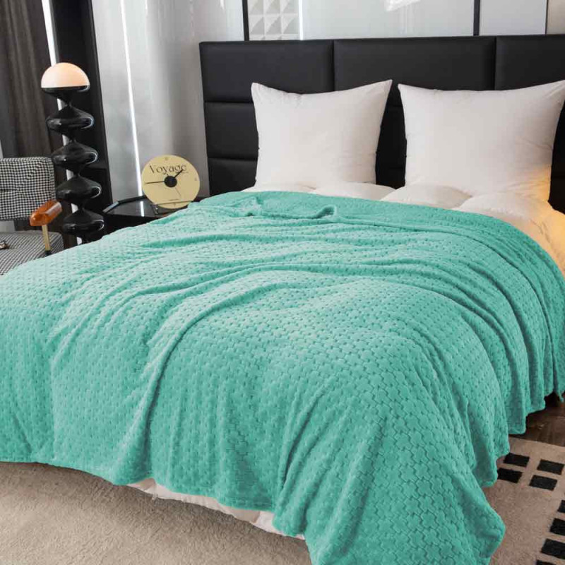Koc 160x200 cm mikrofibra Cotton World miękki ciepły pled narzuta na łóżko niebiesko-zielony KHT-59