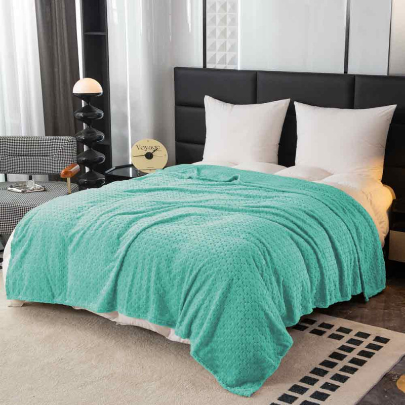 Koc 160x200 cm mikrofibra Cotton World miękki ciepły pled narzuta na łóżko niebiesko-zielony KHT-59