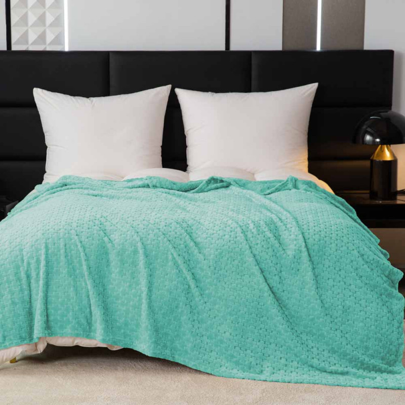 Koc 200x220 cm mikrofibra Cotton World miękki ciepły pled narzuta na łóżko niebiesko-zielony KHT-59
