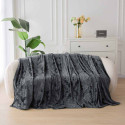 Koc 160x200 cm mikrofibra Cotton World miękki ciepły pled narzuta na łóżko ciemno szary wytłaczany wzór KHP-45