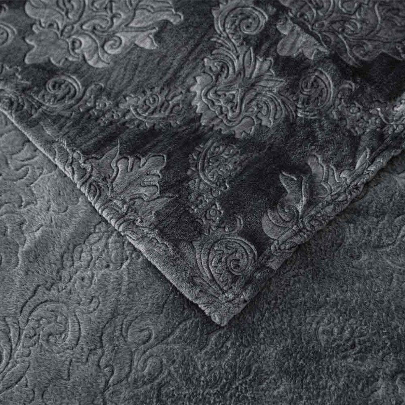 Koc 160x200 cm mikrofibra Cotton World miękki ciepły pled narzuta na łóżko ciemno szary wytłaczany wzór KHP-45