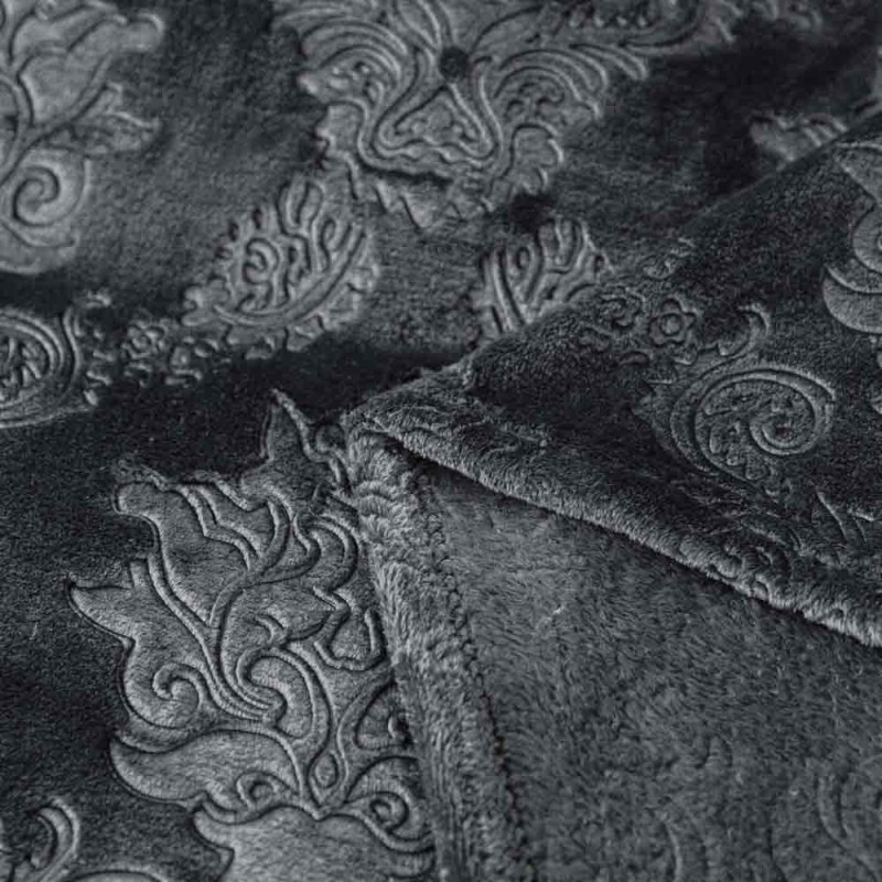 Koc 160x200 cm mikrofibra Cotton World miękki ciepły pled narzuta na łóżko ciemno szary wytłaczany wzór KHP-45