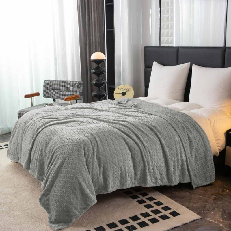 Koc 200x220 cm mikrofibra Cotton World miękki ciepły pled narzuta na łóżko srebrno-szary KHT-57