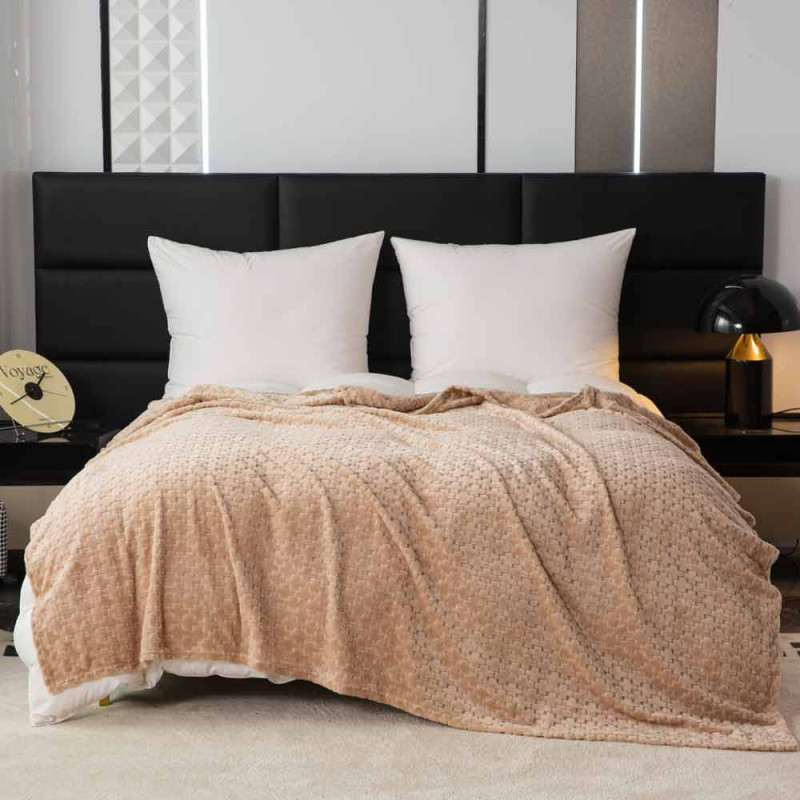 Koc 160x200 cm mikrofibra Cotton World miękki ciepły pled narzuta na łóżko beżowy KHT-56