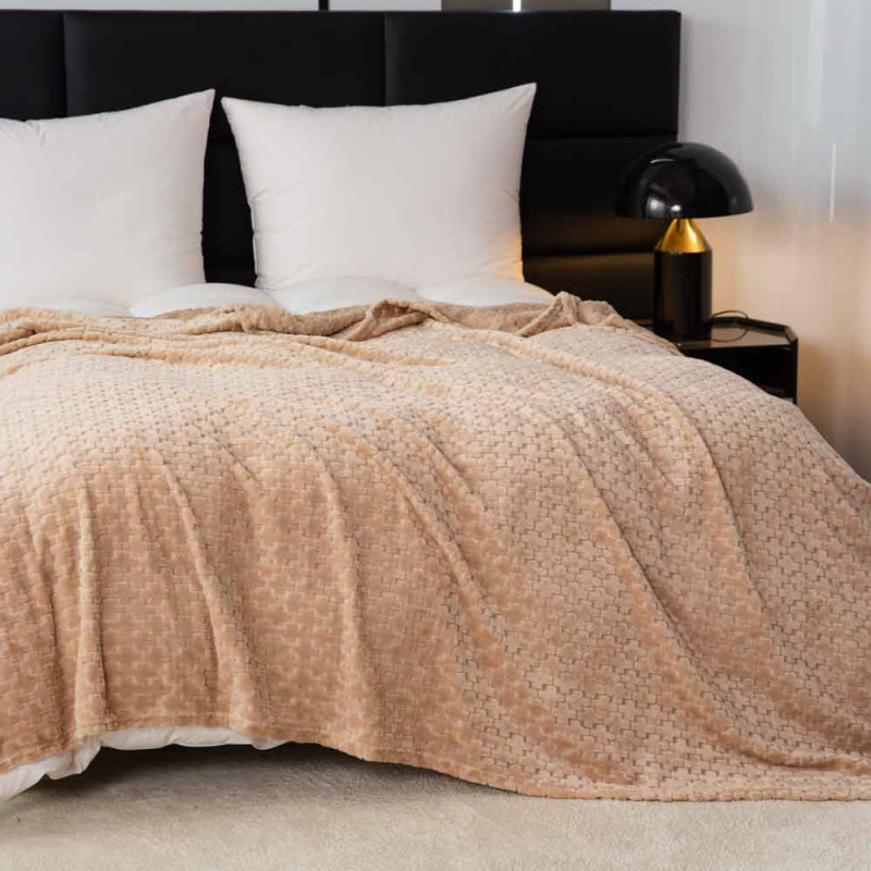 Koc 200x220 cm mikrofibra Cotton World miękki ciepły pled narzuta na łóżko beżowy KHT-56