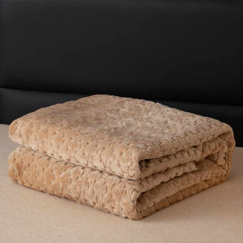 Koc 200x220 cm mikrofibra Cotton World miękki ciepły pled narzuta na łóżko beżowy KHT-56