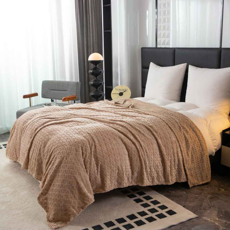 Koc 200x220 cm mikrofibra Cotton World miękki ciepły pled narzuta na łóżko beżowy KHT-56