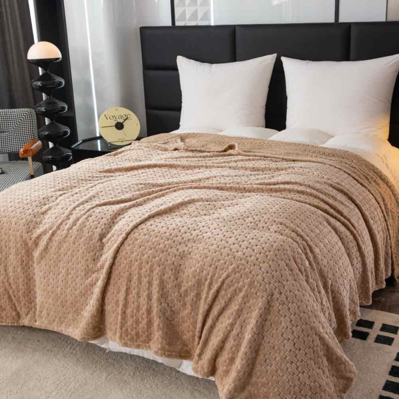 Koc 200x220 cm mikrofibra Cotton World miękki ciepły pled narzuta na łóżko beżowy KHT-56