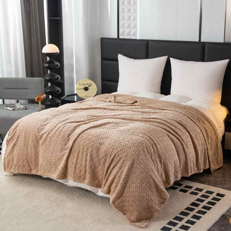 Koc 200x220 cm mikrofibra Cotton World miękki ciepły pled narzuta na łóżko beżowy KHT-56