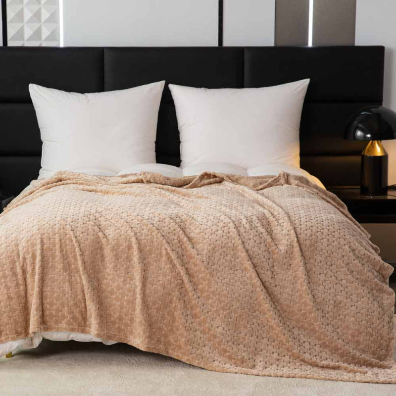 Koc 200x220 cm mikrofibra Cotton World miękki ciepły pled narzuta na łóżko beżowy KHT-56