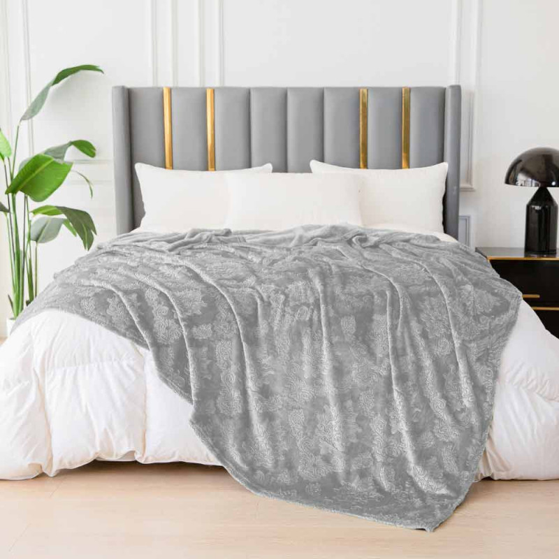 Koc 160x200 cm mikrofibra Cotton World miękki ciepły pled narzuta na łóżko szary KHP-46