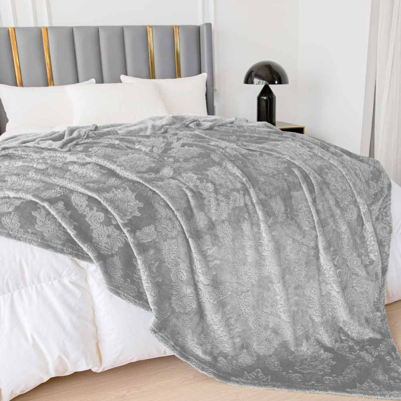 Koc 160x200 cm mikrofibra Cotton World miękki ciepły pled narzuta na łóżko szary KHP-46