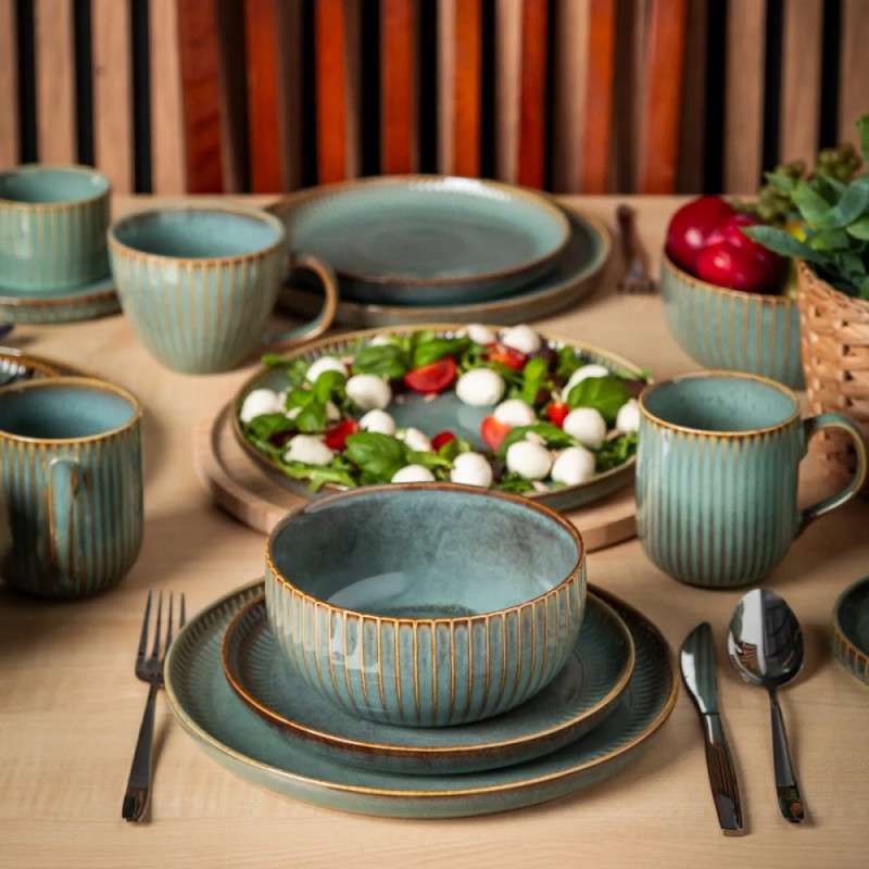 Serwis obiadowy porcelanowy Altom Sage 18 elementów zestaw talerzy dla 6 osób retro