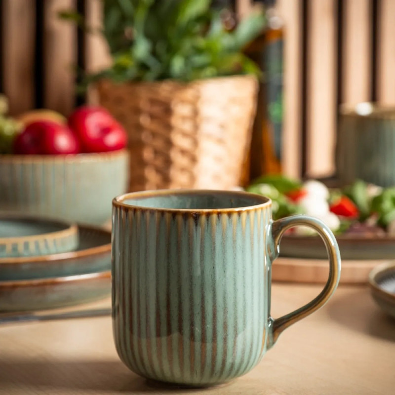 Komplet 6 kubków porcelanowych Altom Sage 400 ml do kawy herbaty zestaw szałwiowe retro