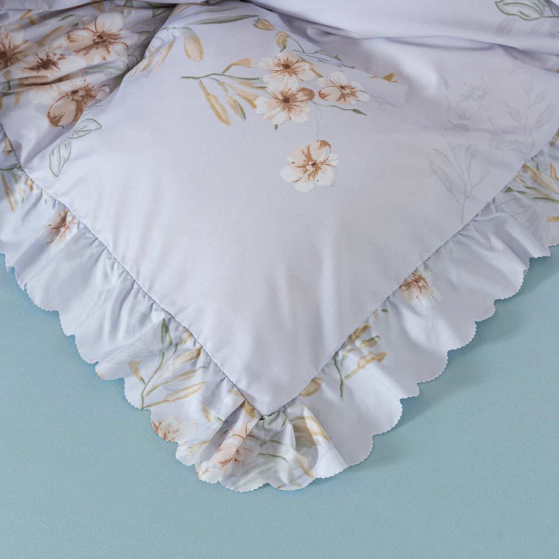 Pościel z falbanką 160x200 mikrofibra Cotton World 3 części niebieska w kwiaty 2905