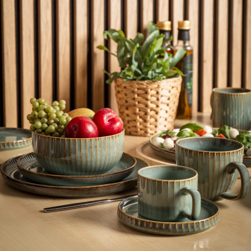 Komplet 6 filiżanek ze spodkami porcelanowych Altom Sage 220 ml do kawy herbaty zestaw szałwiowe retro