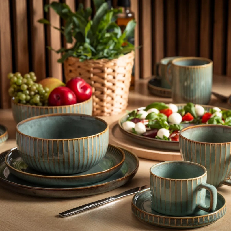 Komplet 6 filiżanek ze spodkami porcelanowych Altom Sage 220 ml do kawy herbaty zestaw szałwiowe retro