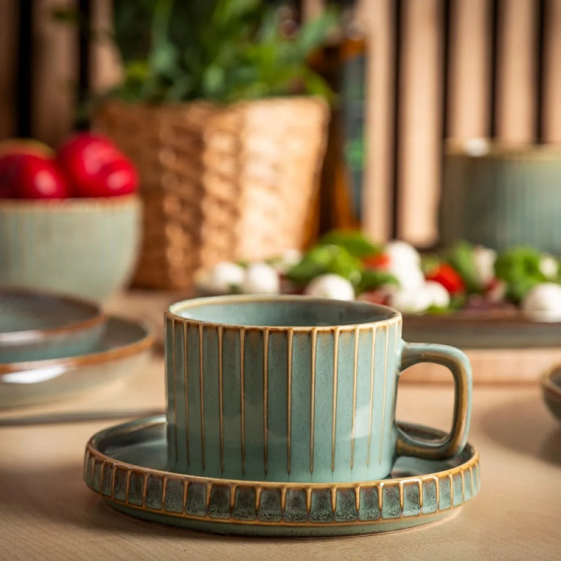 Komplet 6 filiżanek ze spodkami porcelanowych Altom Sage 220 ml do kawy herbaty zestaw szałwiowe retro