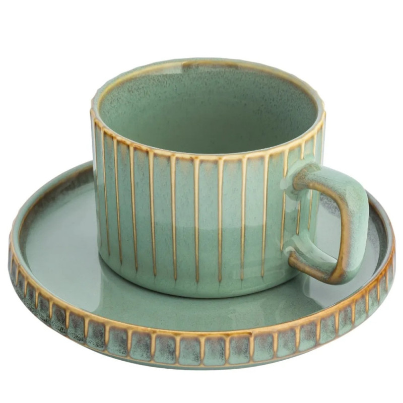 Komplet 6 filiżanek ze spodkami porcelanowych Altom Sage 220 ml do kawy herbaty zestaw szałwiowe retro