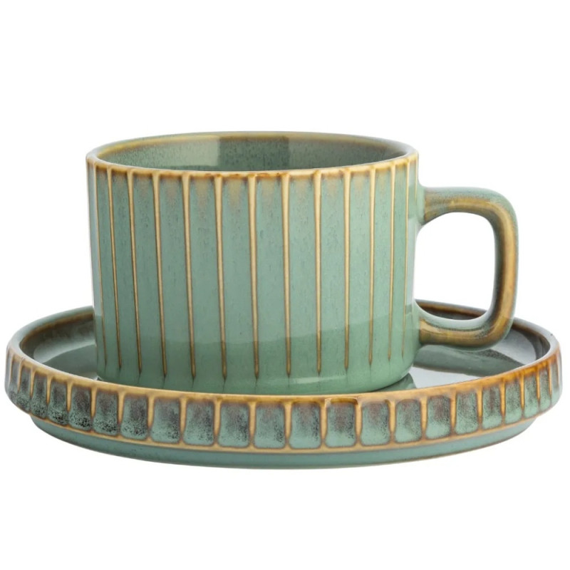 Komplet 6 filiżanek ze spodkami porcelanowych Altom Sage 220 ml do kawy herbaty zestaw szałwiowe retro